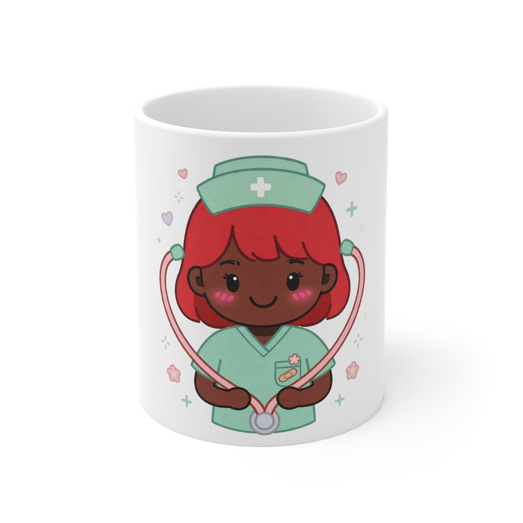 Kawaii Nurse Mug – 11oz (Red hair / Deep skin)