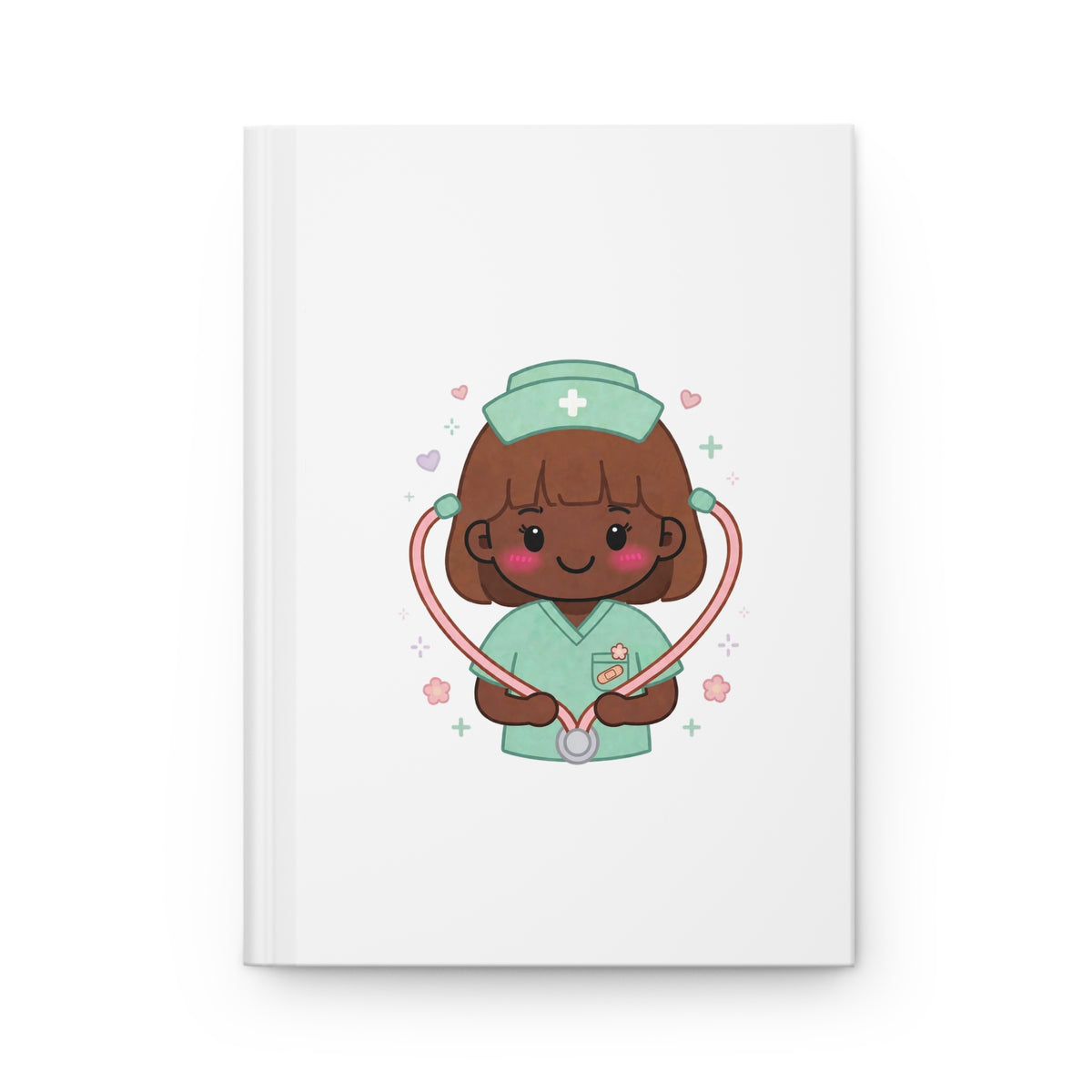 Kawaii Nurse Hardcover Journal – Brown Hair / Deep Skin